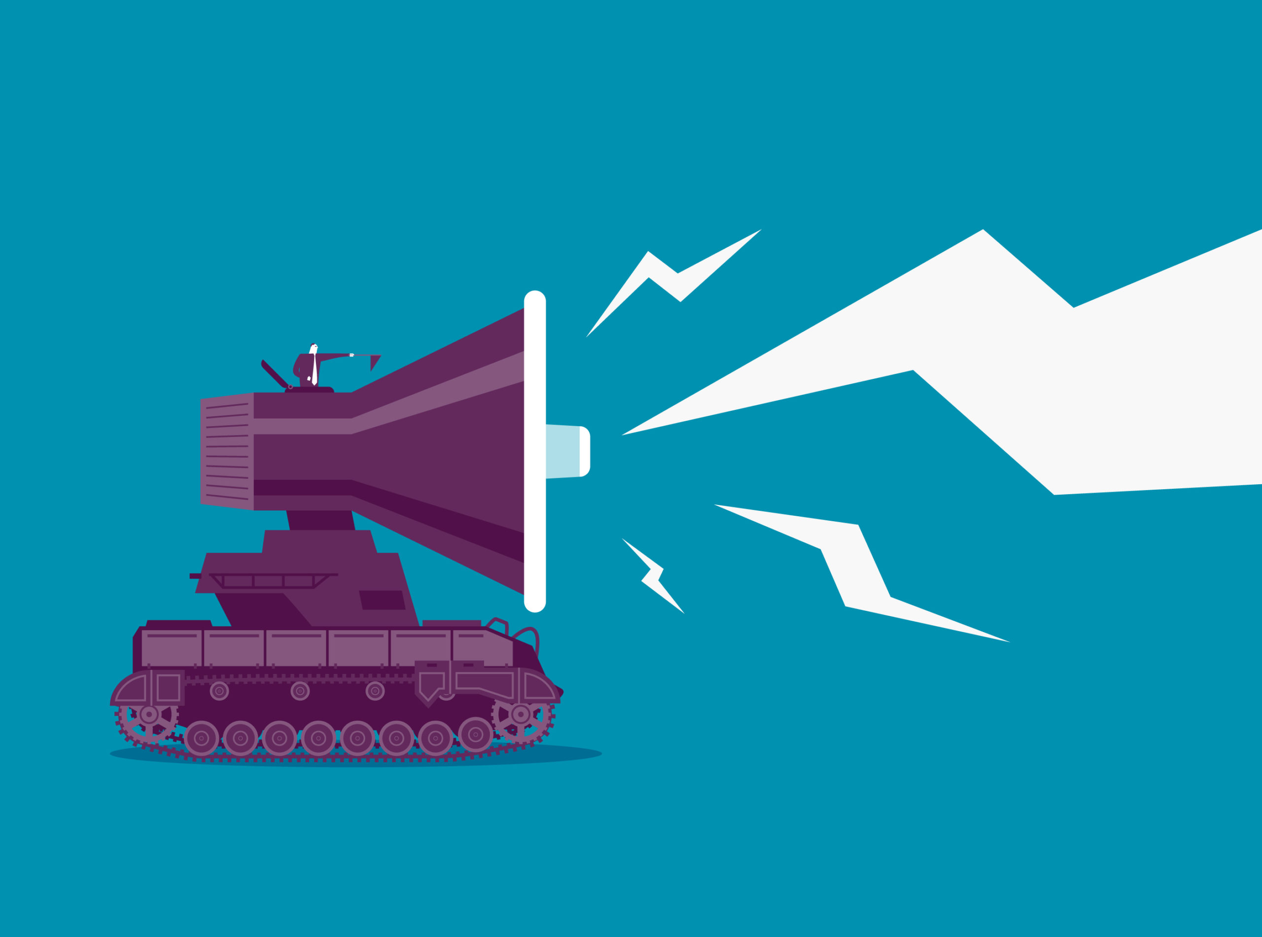 Tank illustration with megaphone and noise