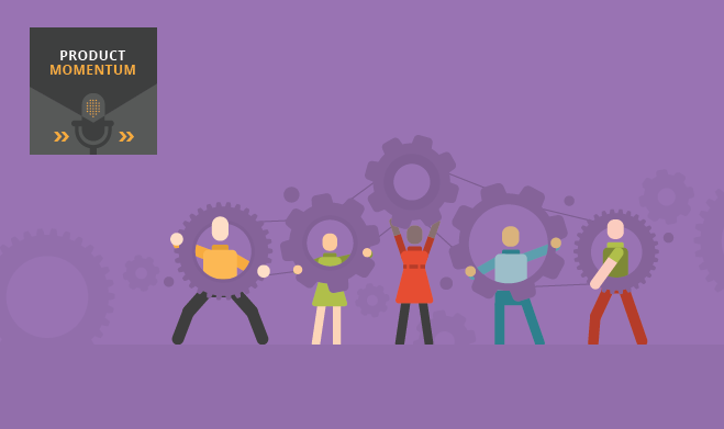 Illustration of people holding gears working together