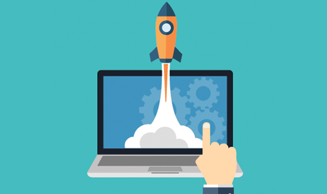 Illustration of a rocket lifting off the computer screen