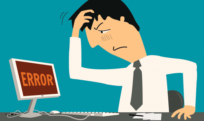 Illustration of a employee looking at error on a screen
