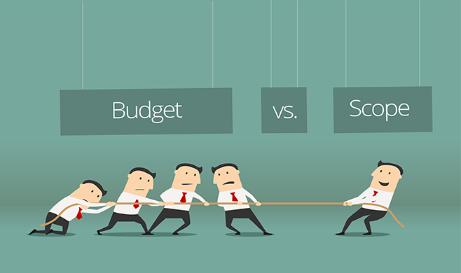 Illustration of budget vs scope tug-of-war