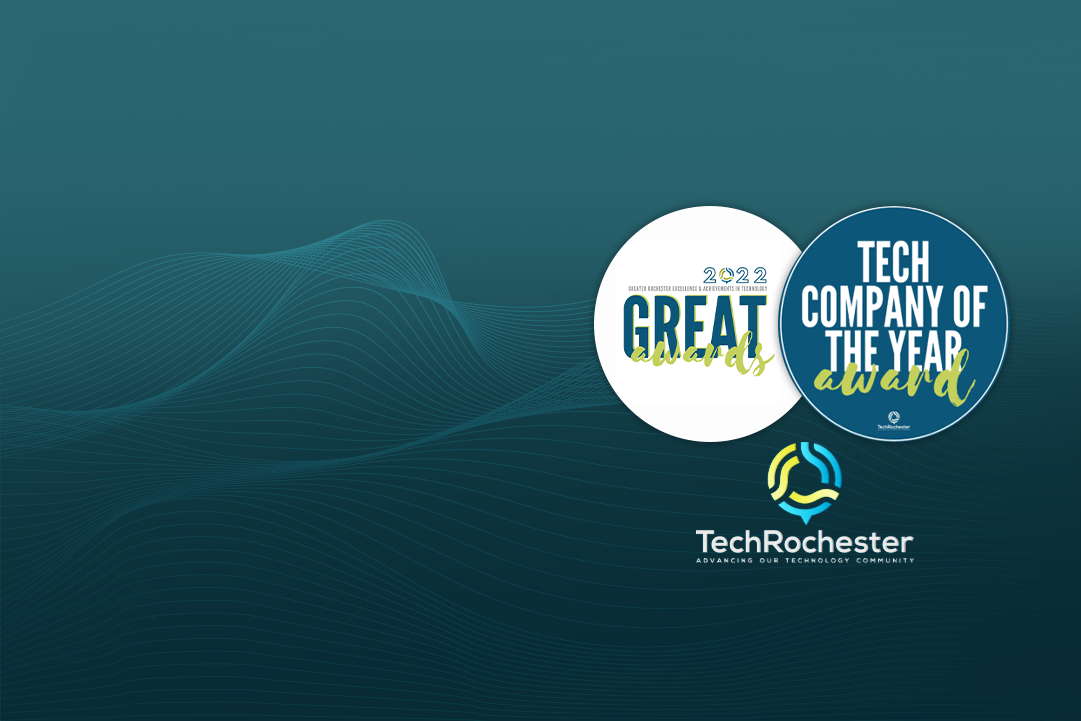 Logos of the Great Awards, Tech Rochester and the badge of Best Tech Company
