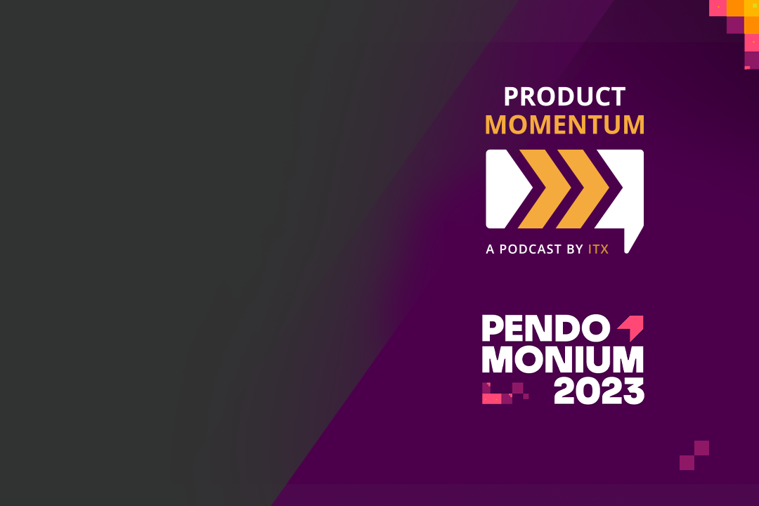 Graphic with the Product Momentum podcast logo and the Pendomonium 2023 logo.